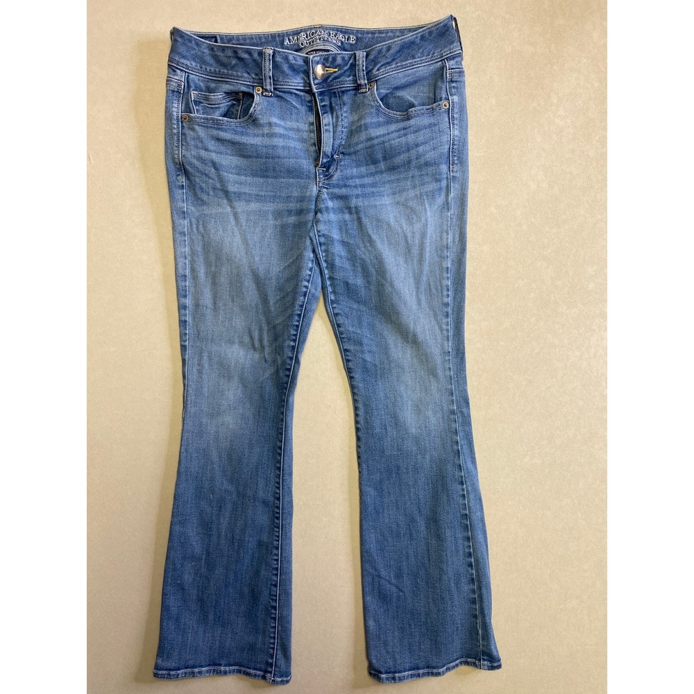 American Eagle Kick Boot Super Stretch Medium Wash Flare Jeans Womens 12 Regular